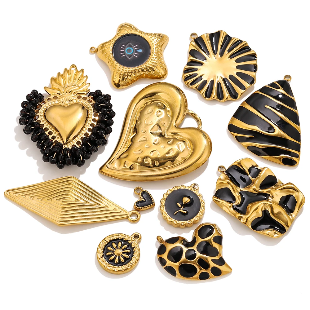 2-5PCS Stainless Steel Charms Punk Black Enamel Pendant Base Gold Plated Jewelry Accessories for DIY Necklace Bracelets Earrings - view 3