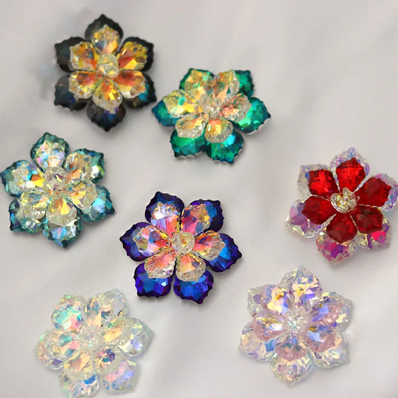 Big Size Flower Rhinestone Applique Colorful Glass Sew on Rhinestone for DIY Shoes Bags Party Dress Decoration