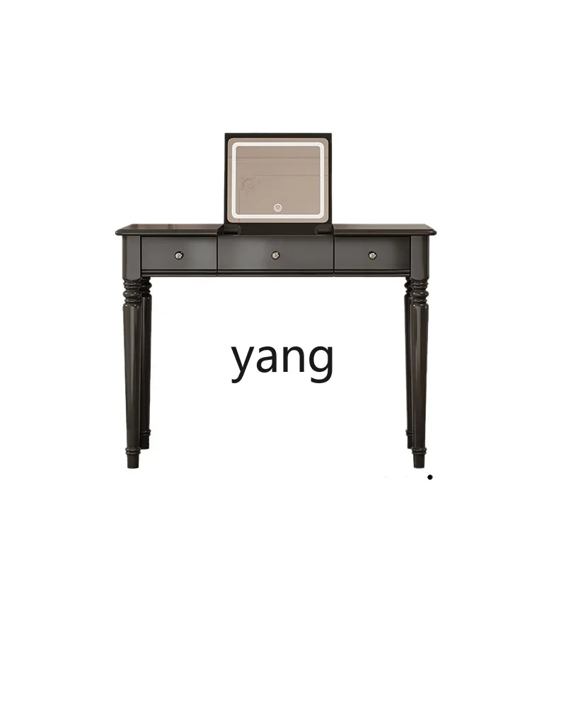

LMM Dressing Table and Bedside Table Integrated Small Apartment Bedroom French Retro Black Solid Wood Flip Cover Makeup Table