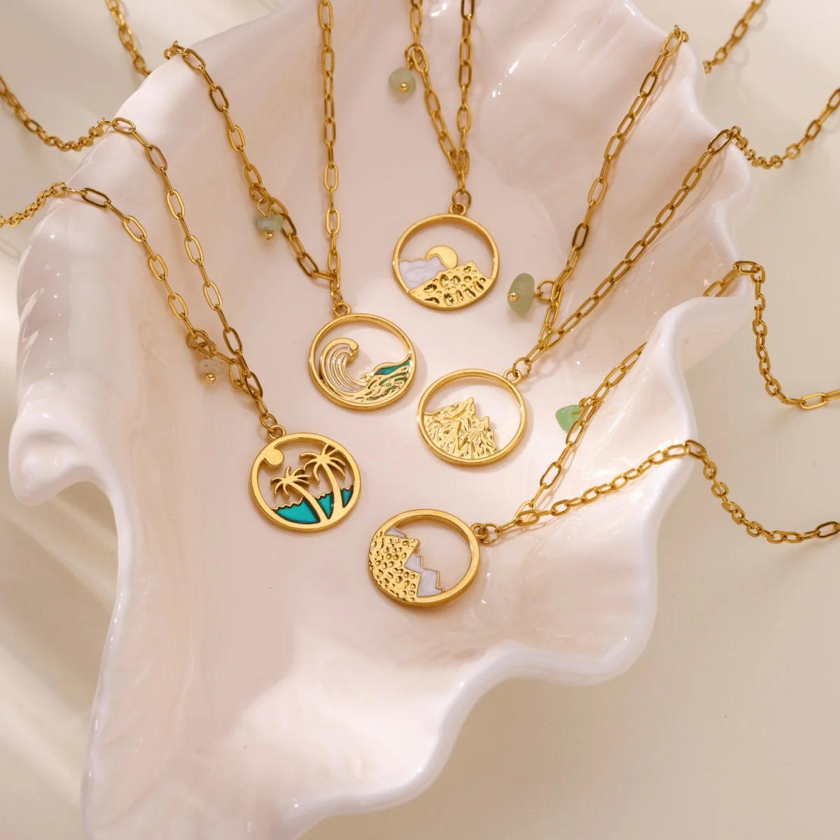 

Multishape Wave Coconut Tree Necklaces For Women Dainty Stainless Steel Necklace Bohomian Jewelry Summer Ocean Beach Accessories