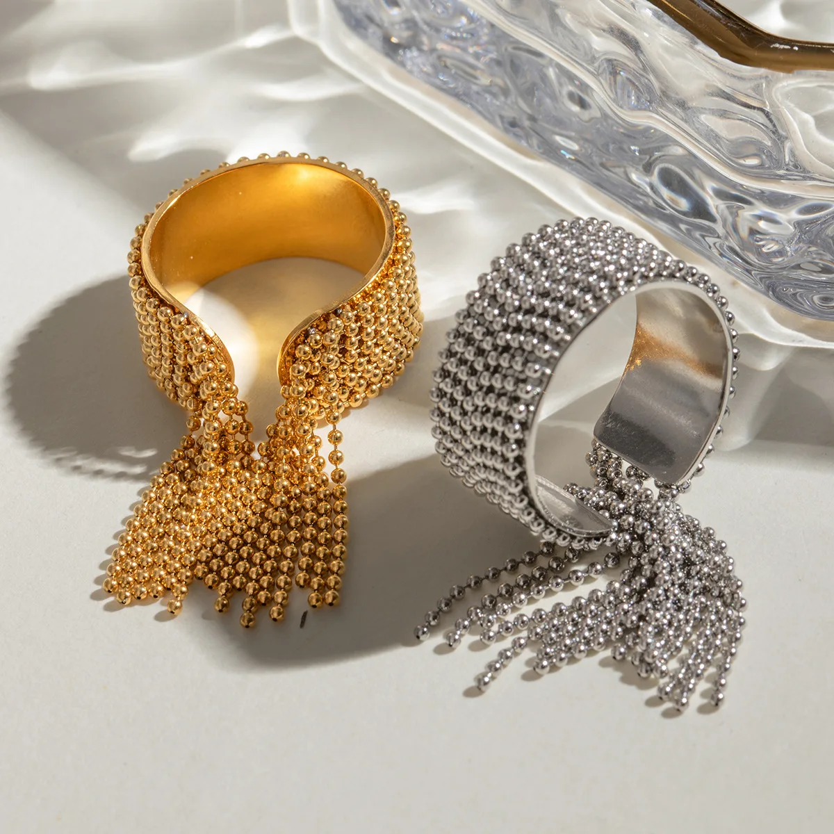 

2025 New Unisex 18K Gold Plated Stainless Steel Fringe Open Adjustable Ring