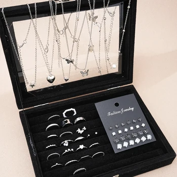 51 Pcs/Set Silver Color Chic Jewelry Set For Women Fashion Butterfly Heart Pearl…