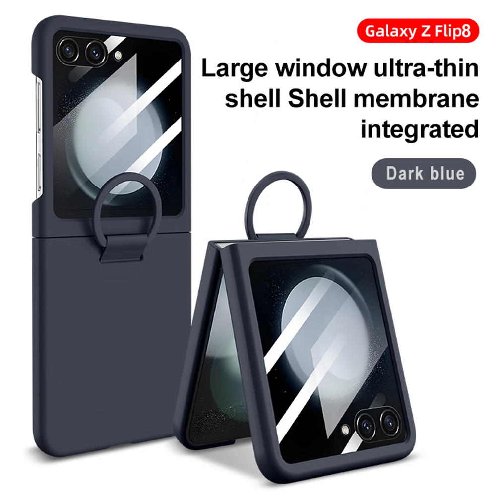 Luxuriöse, einfarbige, mattierte Glas-Schutzhülle für Samsung Galaxy Z Flip 8 7 6 5 5G Fold, modische, stoßfeste, weiche Ring-Handyhülle