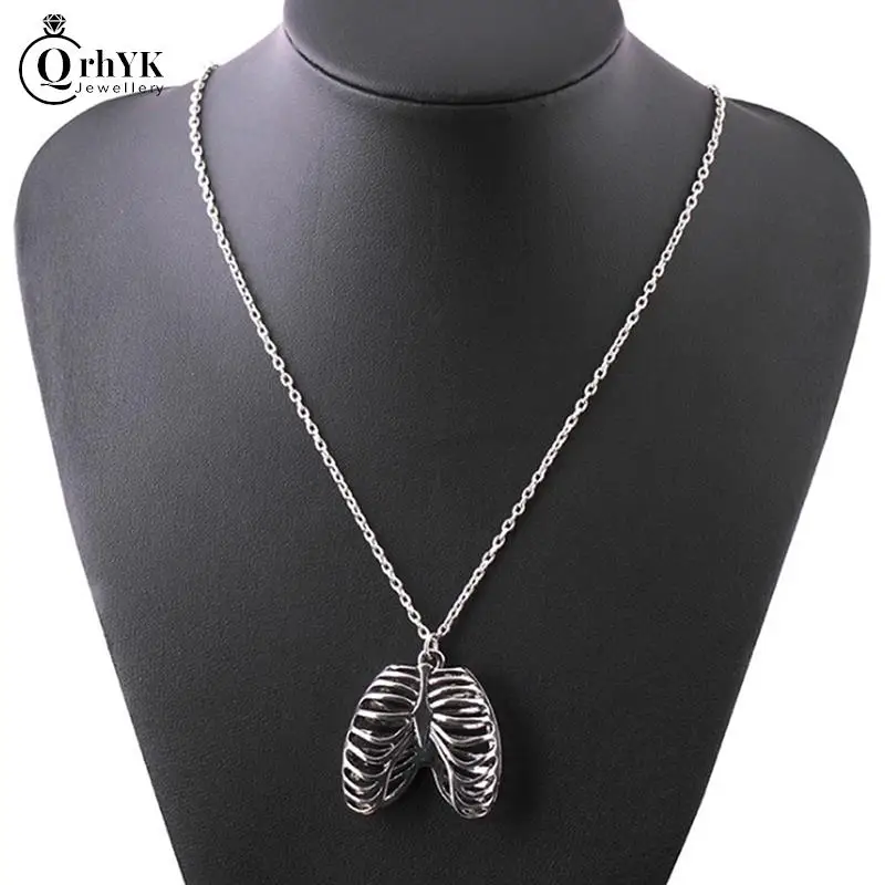 Fashion Vintage Medical Biology Jewelry Men Boys Anatomy Anatomical Human Rib Chest Necklace Skeleton Pendants Punk