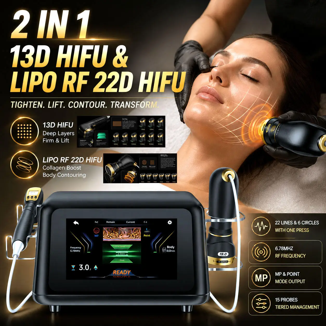 13D22D Beauty Machine 13 Lines Face Lifting + 22 Lines RF Body Slimming Professional Salon Skin Tightening Fat Removal Device G