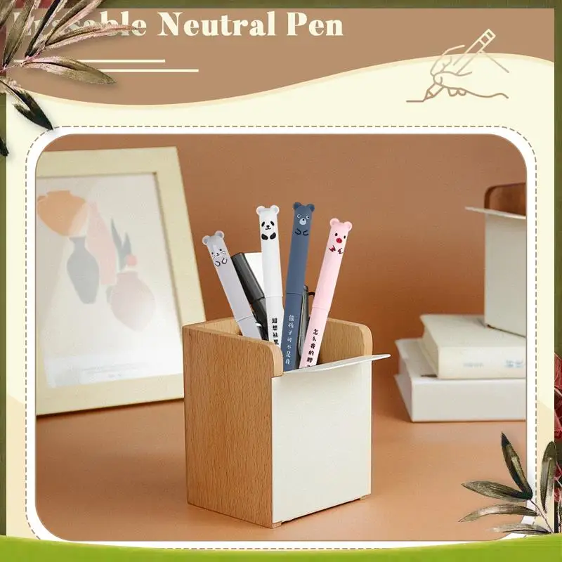 New-4 Pcs/Set Cute Animal Panda Mouse Erasable Gel Ink Pen 0.35Mm Gel Pen School Office Supply Gift Students Stationery