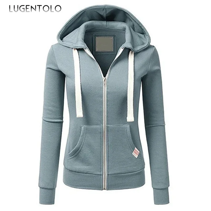 

Casual Sport Sweatshirts Women Cardigan Zipper Hooded Solid Long Sleeve Spring Autumn Female Street Simple Hoodies