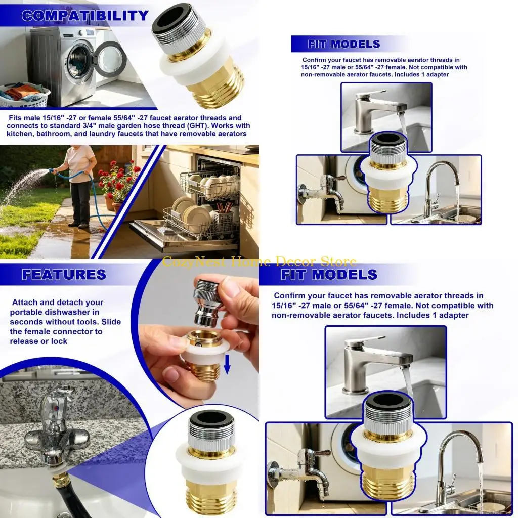 92MF Kitchen Faucet Adapter for Countertop Dishwasher Thread Check