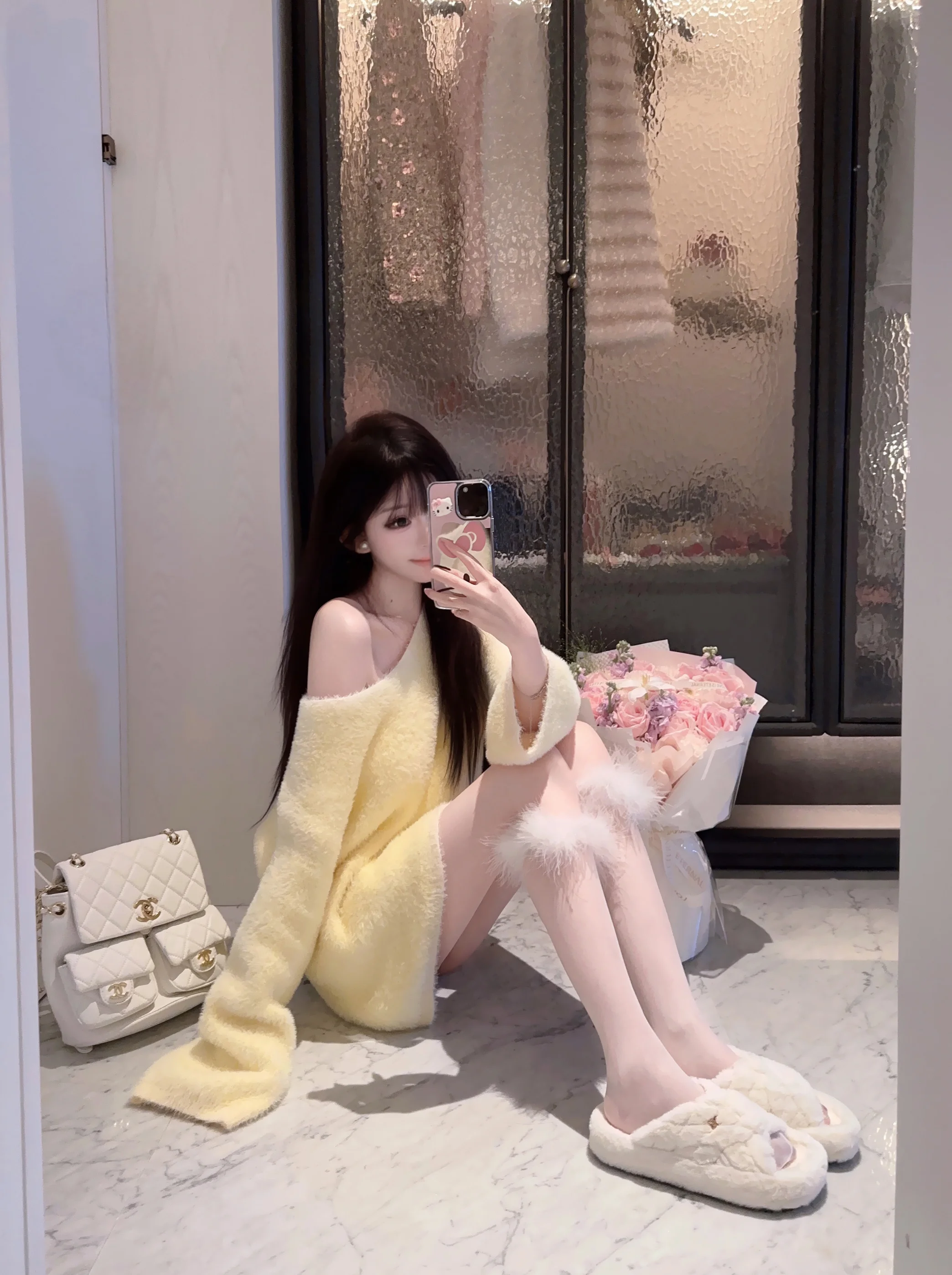 

Женский вязаный свитер Eva Sweet Pure Desire из искусственного меха норки, с V-образным вырезом, свободного кроя, в стиле Lazy Fashion, мягкий и уютный зимний пуловер