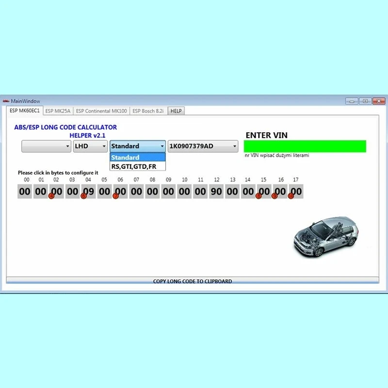 Calculatrice de code long pour VW ABS, logiciel, sculpture, installation, installation, vide, aide, MK60EC1, ESP, le plus récent