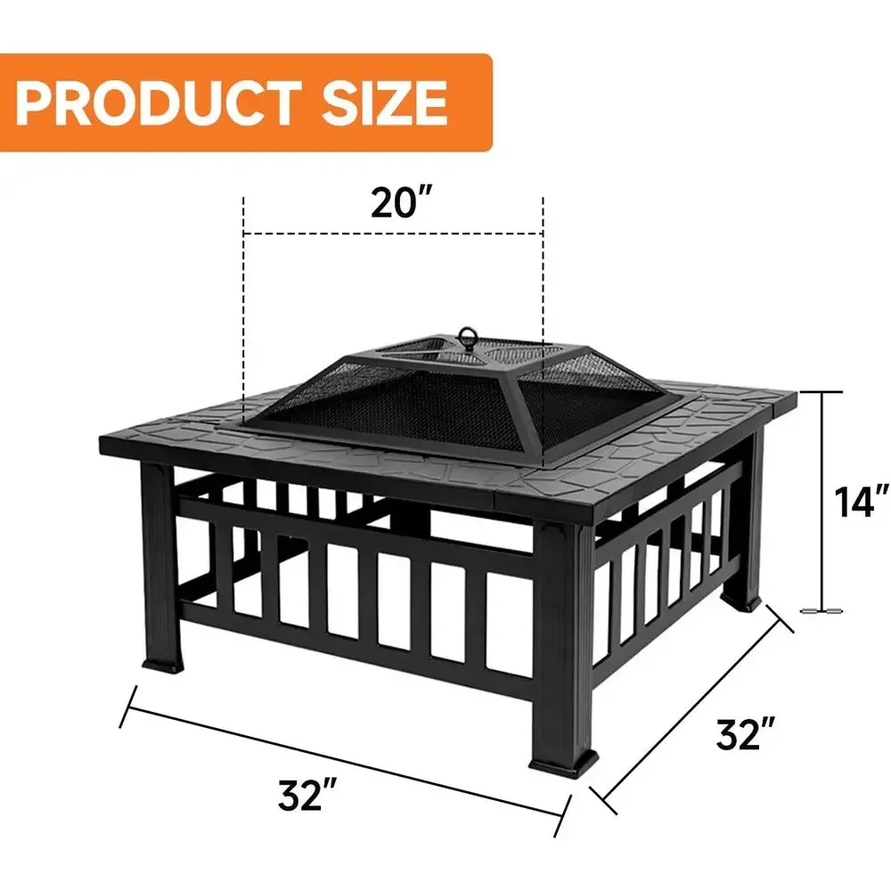 32 Mesh Lid Indoor Fireplace Table with Poker and Accessories