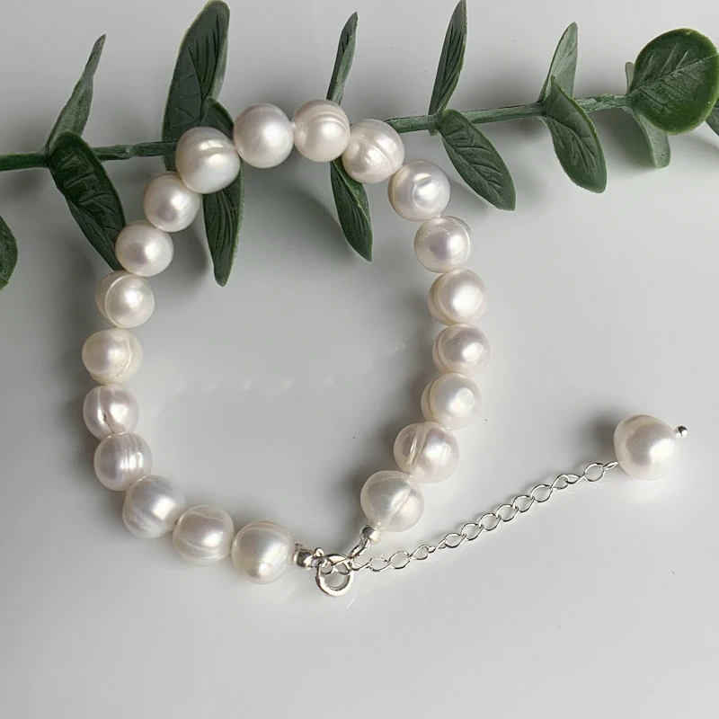 

9-10mm Natural Freshwater Pearl Bracelet S925 Sterling Silver Bracelets For Women Jewelry Gift