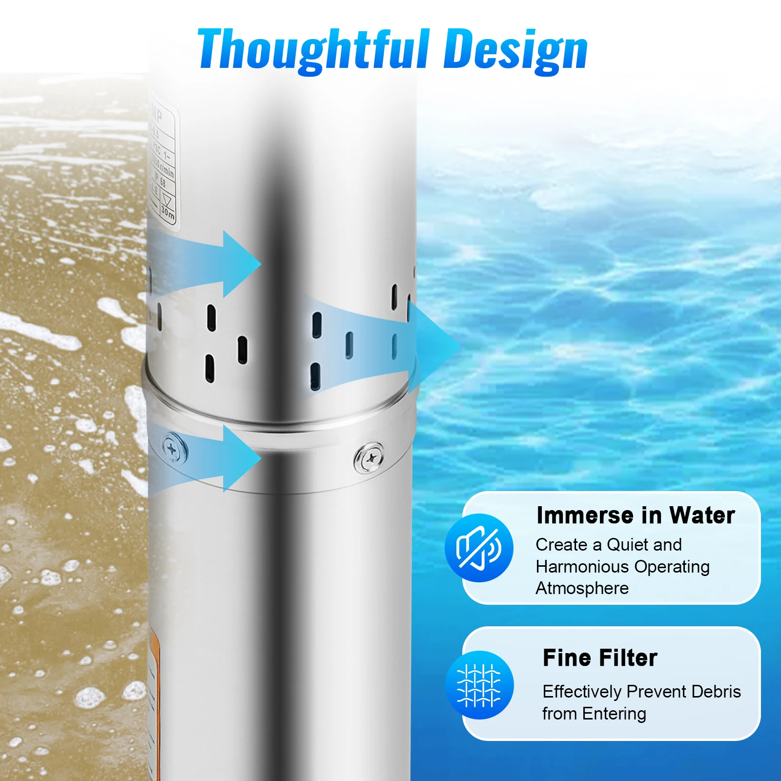 0,5 kW Tiefbrunnenpumpe, 2850 U/min, Wasserpumpe, 100 m/328,08 ft Schnappringfeder für Bewässerungs- und Bewässerungspumpenwerkzeuge – Detail 7
