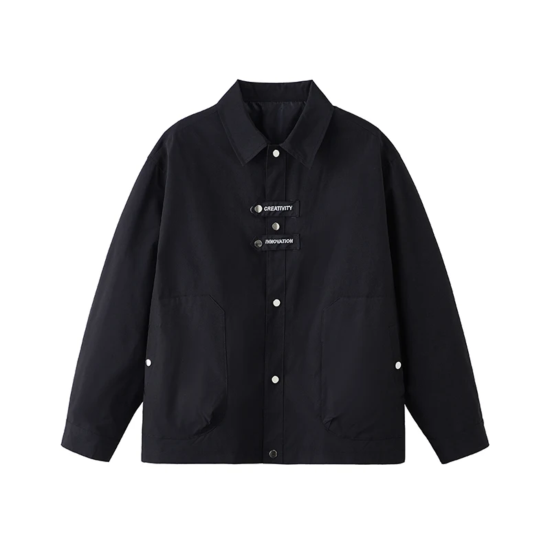 

M-XXXXXL однотонная куртка с лацканами и длинными рукавами, однорядная свободная летная куртка на пуговицах для мужчин, весенне-осенняя повседневная верхняя одежда