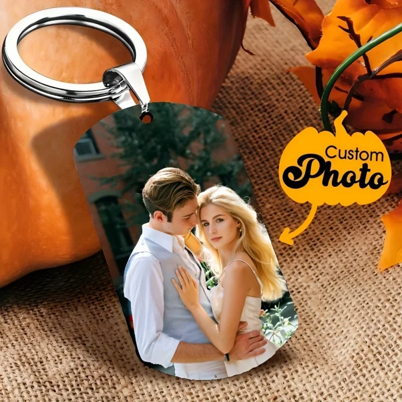 Custom 1/2 Photo 2-sided Keychain Personalized Dog Tag DIY Picture Keyring Couple Anniversary Birthday Gift Pendant for Him Her