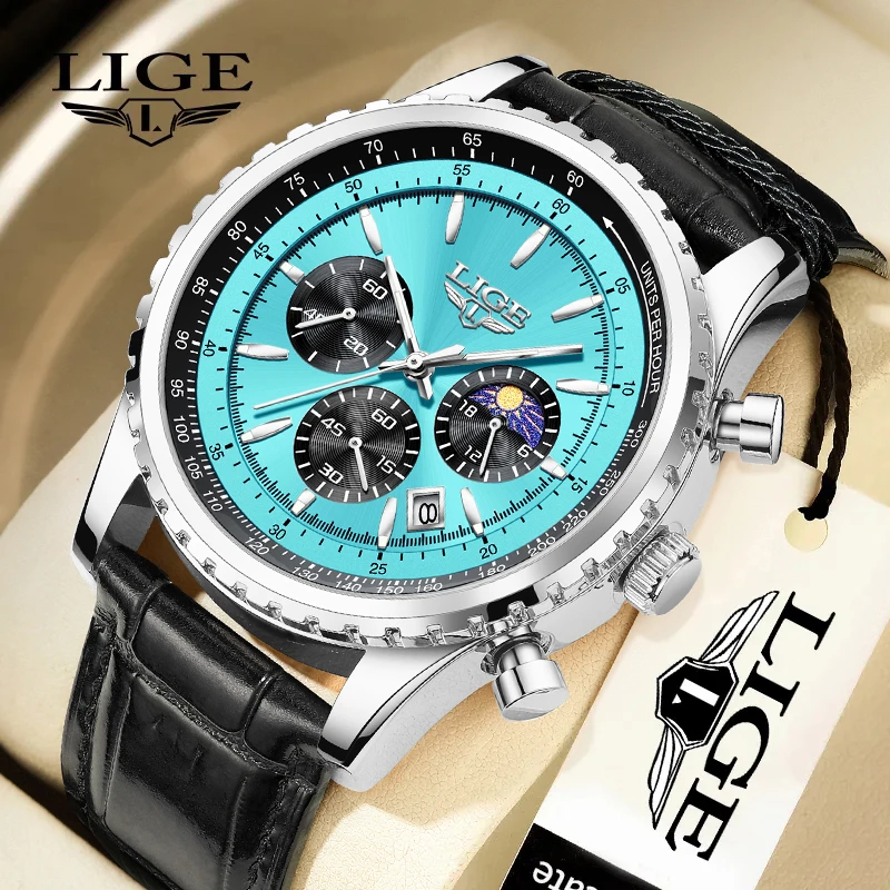 LIGE Mens Watch Top Brand Luxury Men Leather Quartz Wristwatches Male Sport Waterproof Watch Chronograph Date Clock reloj hombre