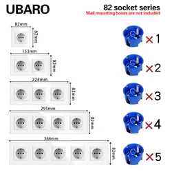 UBARO EU Wall Single Socket 82mm With White Black Grey Crystal Tempered Glass Panel Electrical Outlet 110-250V 16A Plug For Home