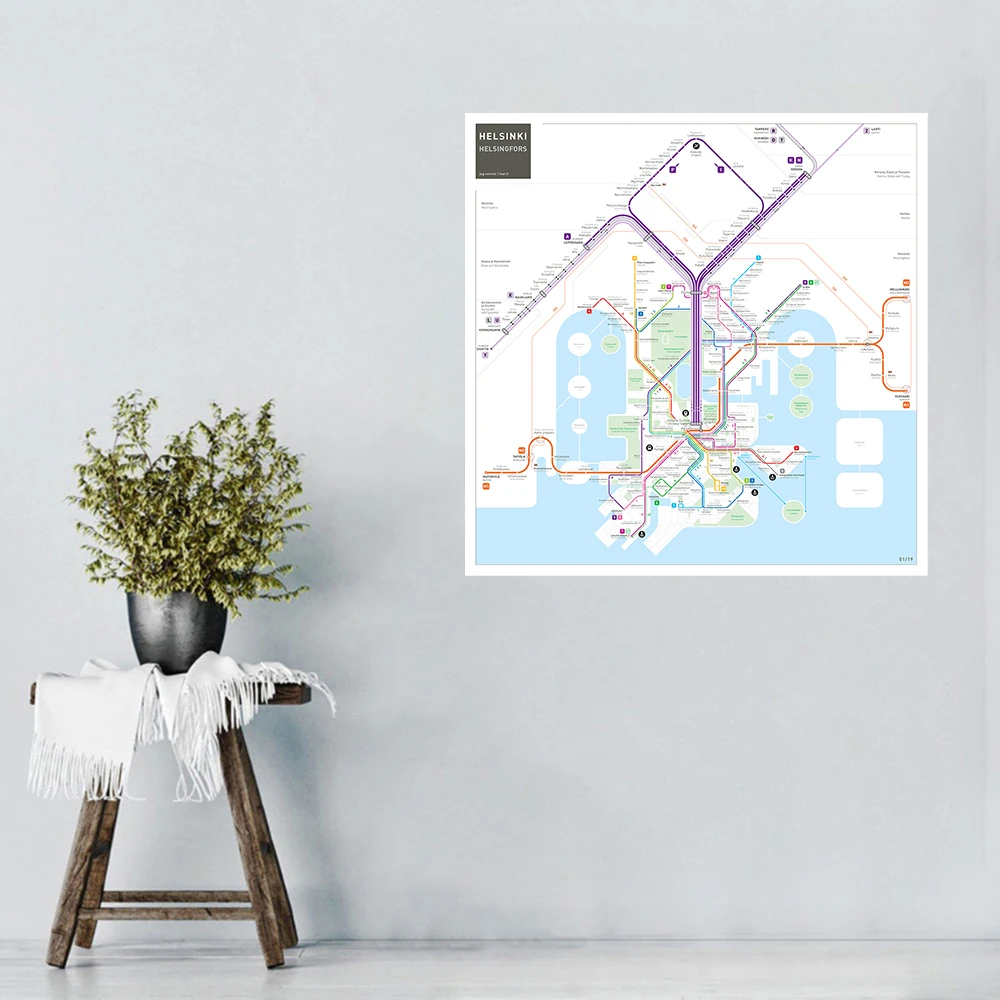 Helsinki Metro Line Map Poster Finland City Map Poster Sticker Wall Art Decoration Painting Living Room Decor Crafts
