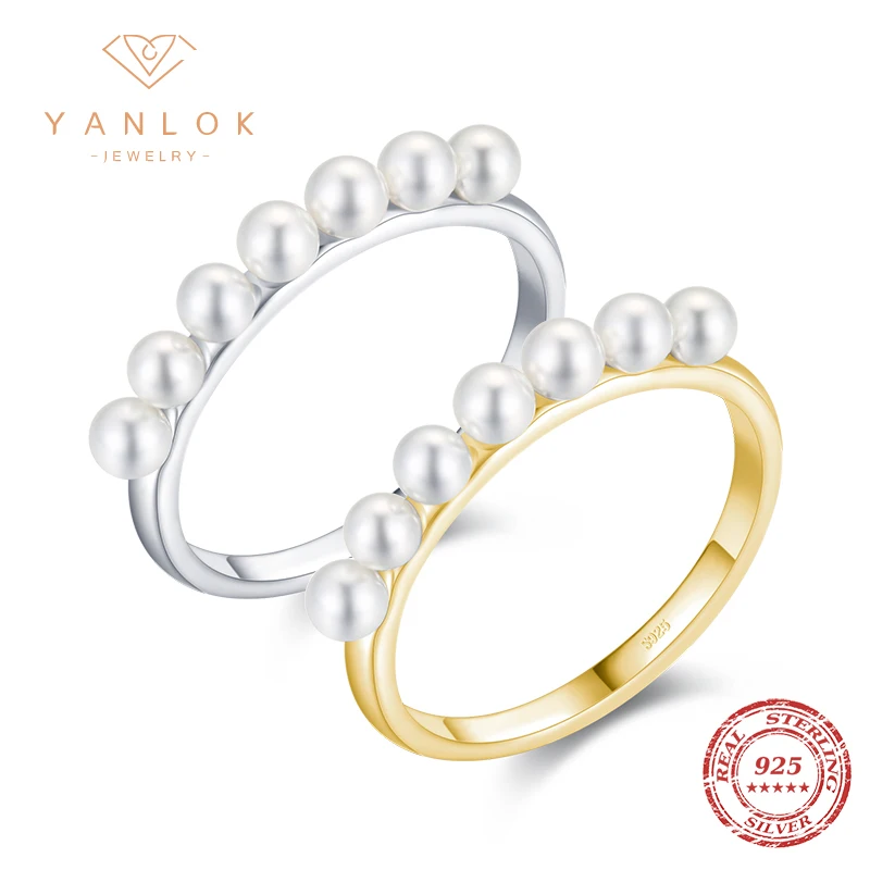 YANLOK Shell Pearl Ring Gift for Girl 100% 925 Sterling Silver Lovely Finger Ring Exquisite Statement Fashion Jewelry