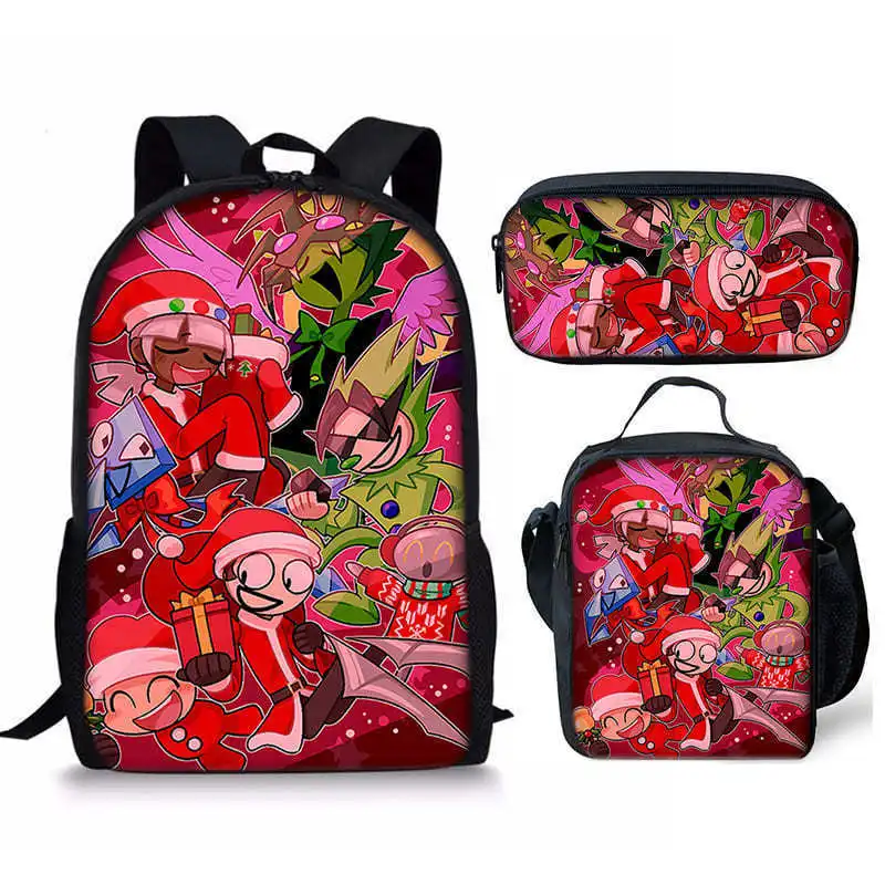 Spronki Student Backpack 3-Piece Set Oxford Cloth Shoulder Bag Digital Printed Pen Bag