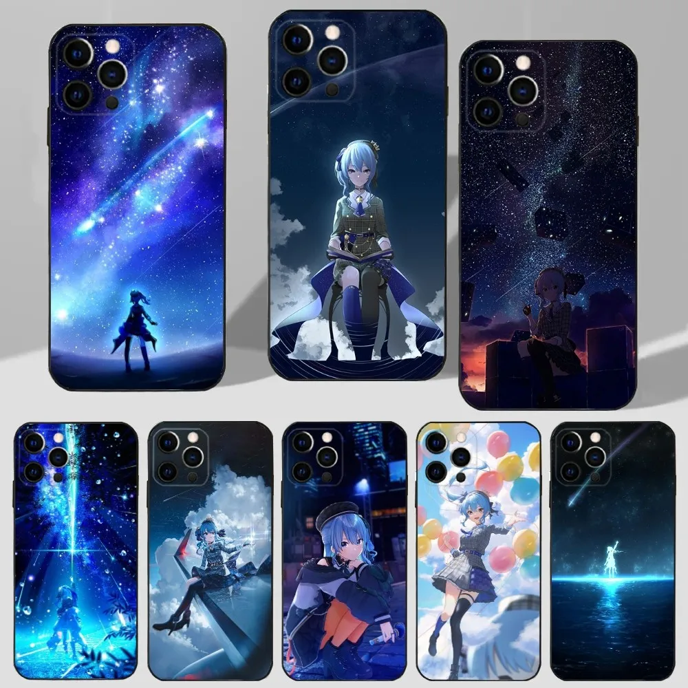 

H-Hoshimachi S-Suisei Phone Case For iPhone 16,15,14,13,12,11 Plus,Pro Max,XS,X,XR,SE,Mini,8,7 Soft Silicone Black Cover