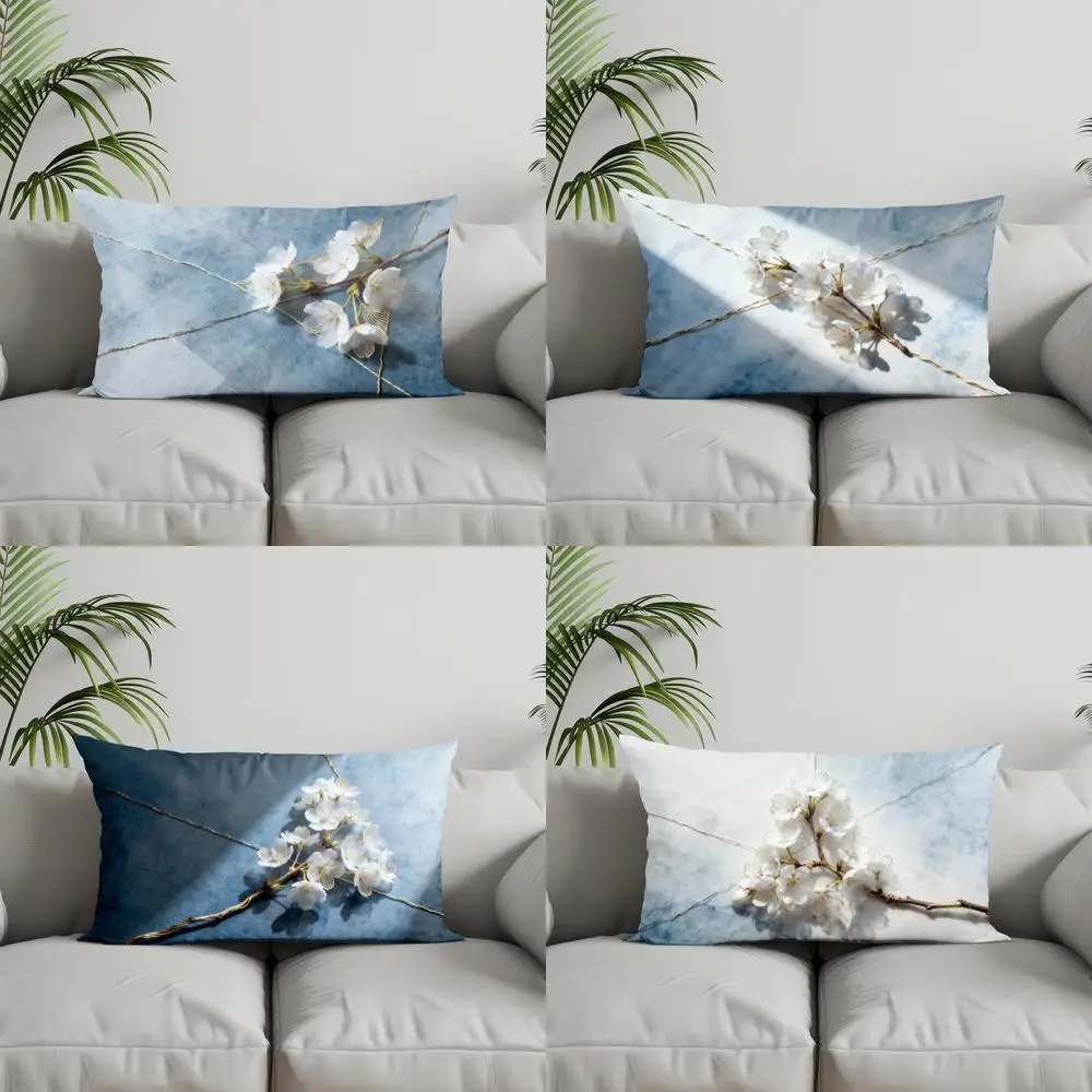 

Подушка с геометрическим рисунком 2D «Цветущая вишня» синего цвета, подходит для дивана, спальни, автомобиля, наволочка, прямоугольная подушка для спины