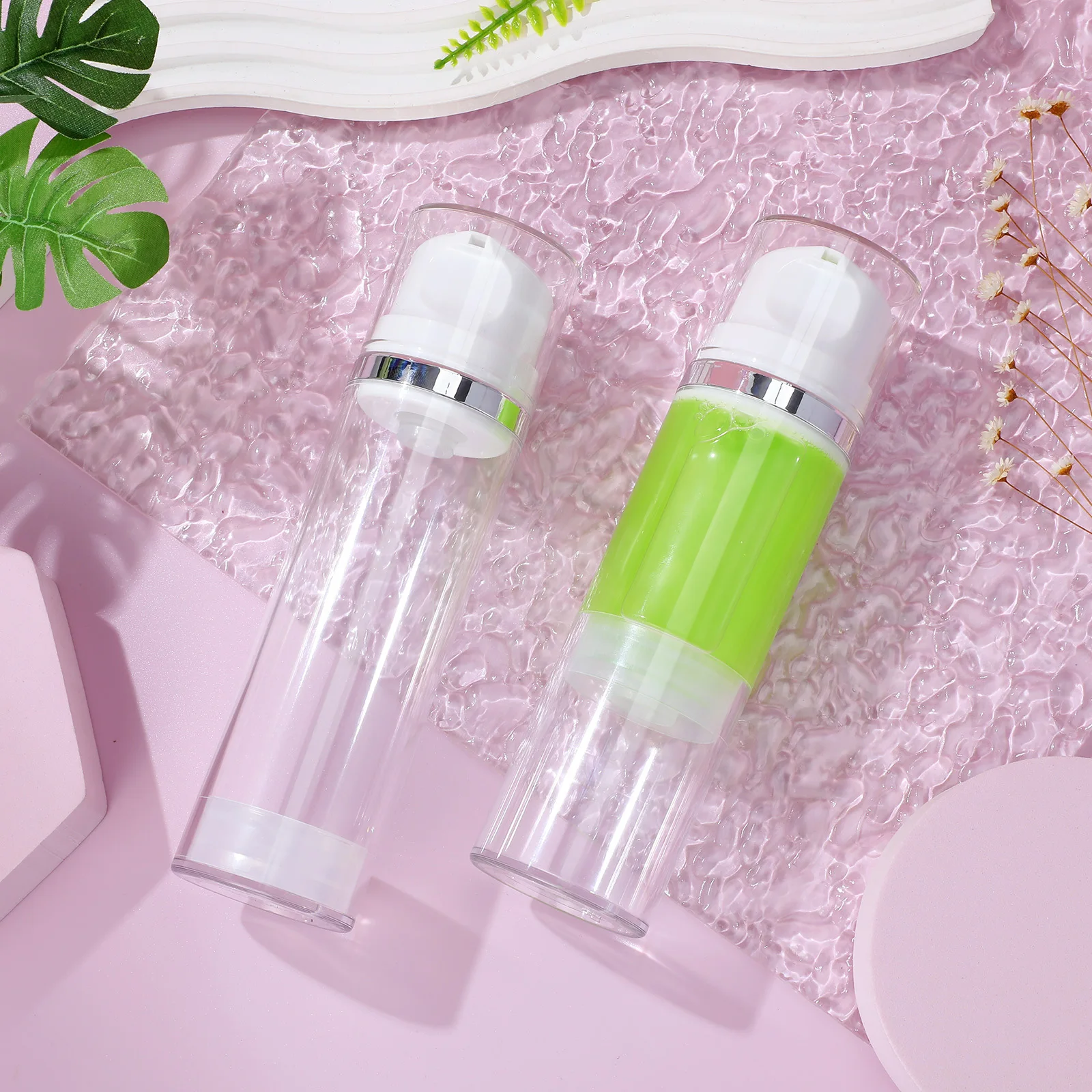 2Pcs Airless Pump Bottle Empty Container Travel Lotion Dispenser Refillable Cream Sub Bottle Vacuum Pump for Toiletries