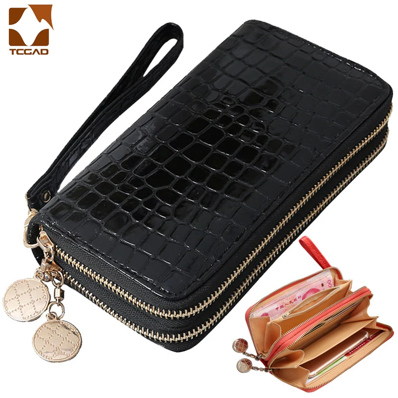 Women Wallet Luxury High Quality 2024 Pink Black Fashion Long Double Zipper Women\'s Wallets Money Coin Card Holder Purse Female