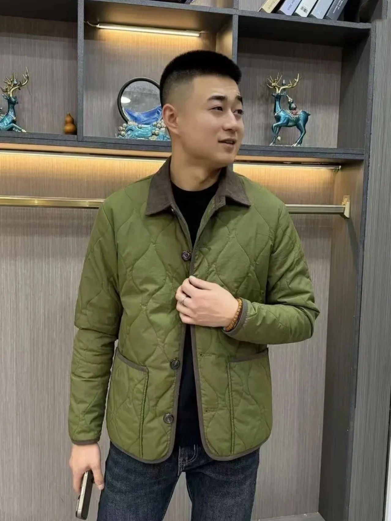 

Winter New Men's Casual Cotton Jaet Thiened Fill Stand Collar Slim Fit Korean Sle Haome Sli Leisure Coat