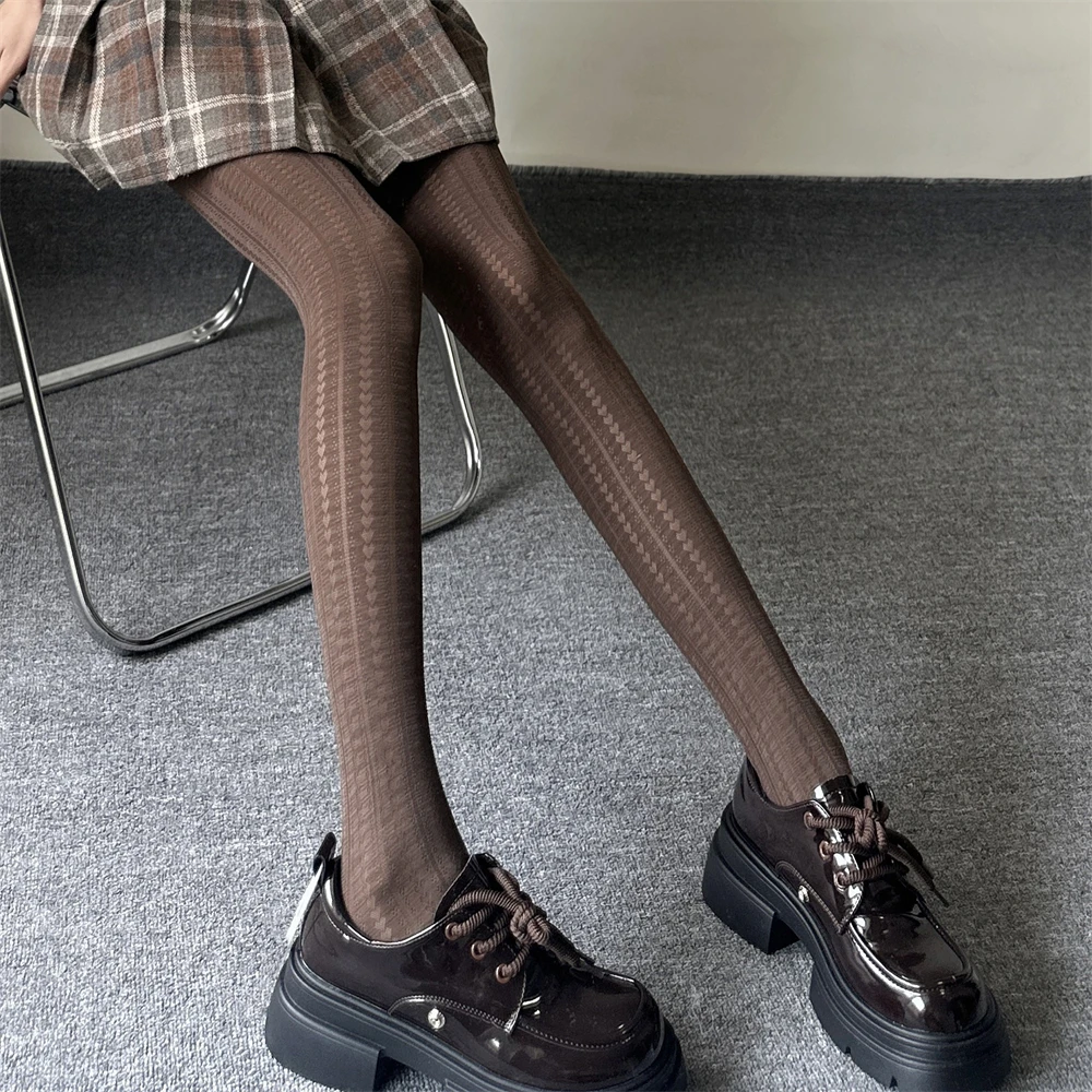 1pcs Autumn Winter Retro Gray Bottoming Stockings Hollow Heart Jacquard Pantyhose Women's Simple Sweet Tight Thighs Socks Gifts