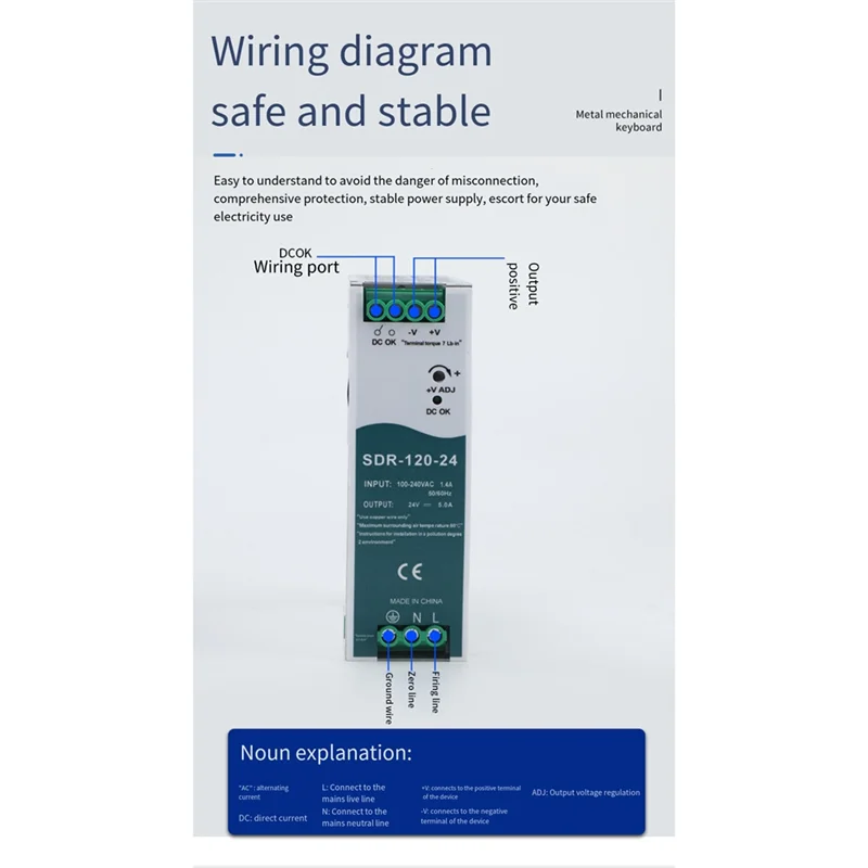 

A70P SDR-120-24 Switching Power Supply DIN-Rail Switching Power Supply With PFC Function 150% Peak Load Capability