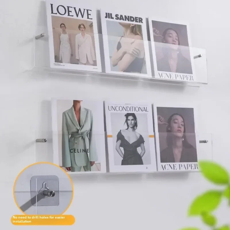 Acrylic Magazine and Record Holder Wal-Mounted Brochure Rack Hanging Bookshelf for Home or Office Literature Storage