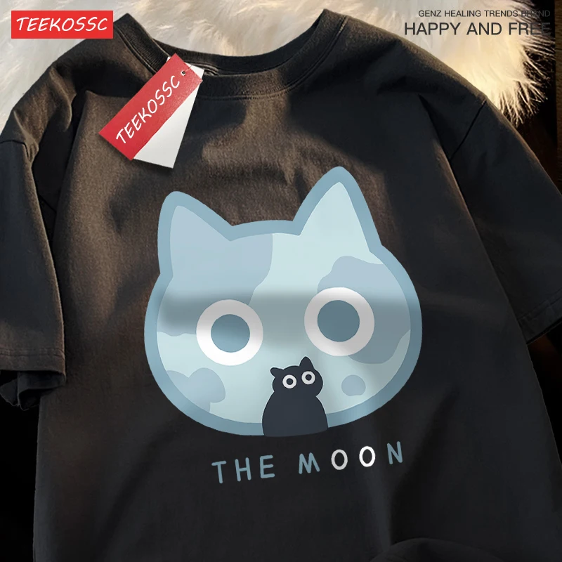 Siblings Tshirt The Moon Blue Cat Fun T Shirt Cotton Clothing Sport Soft Cotton Tee Shirt Oversized Loose Siblings Clothing