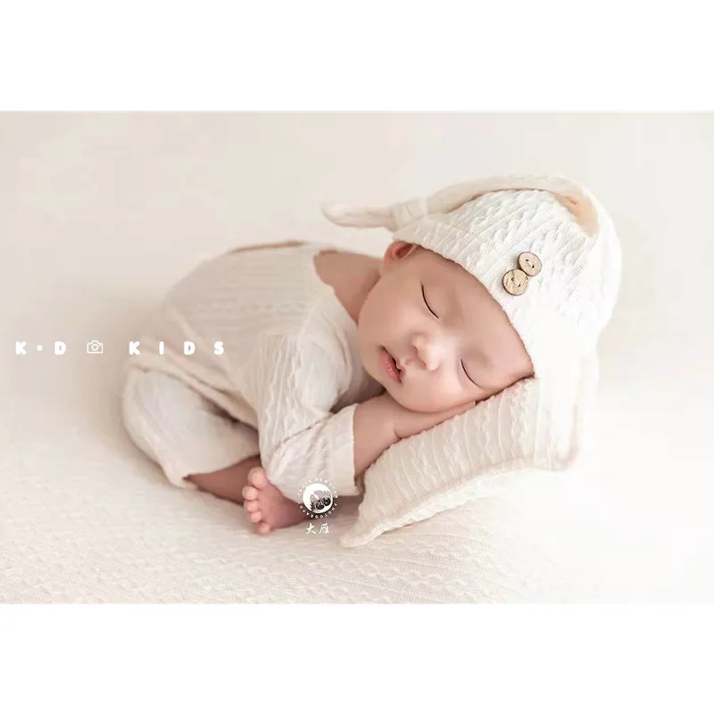 Newborn Photography Props Soft Knitted Texture Clothes Hat Pillow Background Cloth Set Baby Photo Outfit Costume For Boy Girl