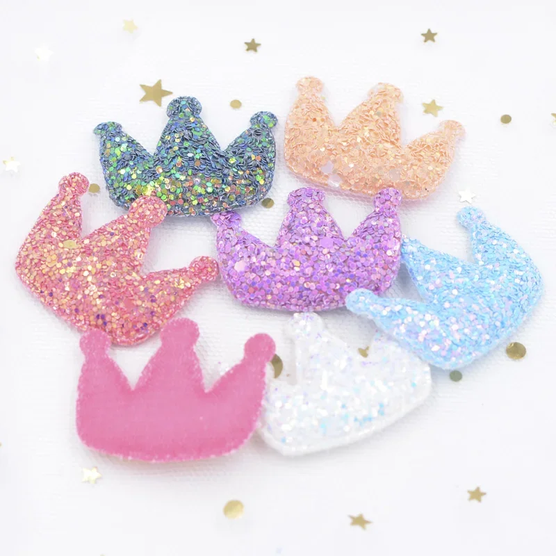 12Pcs Shiny Paillette Padded Patches Glitter Crown Appliques for Crafts Clothes Sewing Supplies DIY Hair Clips Accessories