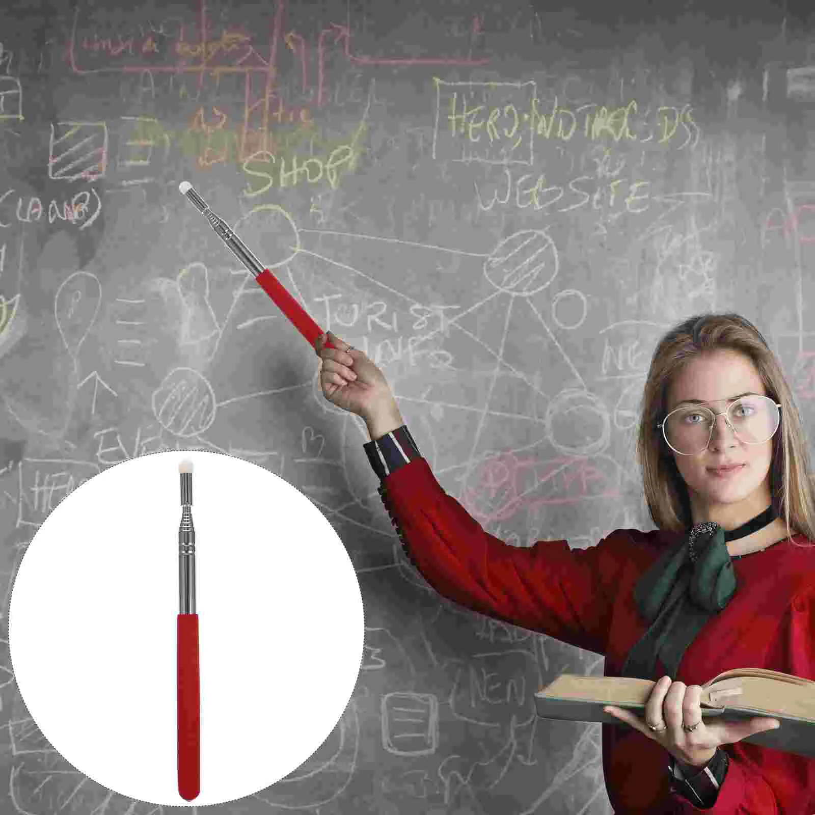 Foldable Whiteboard Reading Teaching Stick Handheld Indicator Metal Red Multifunction Pointing Rod Travel