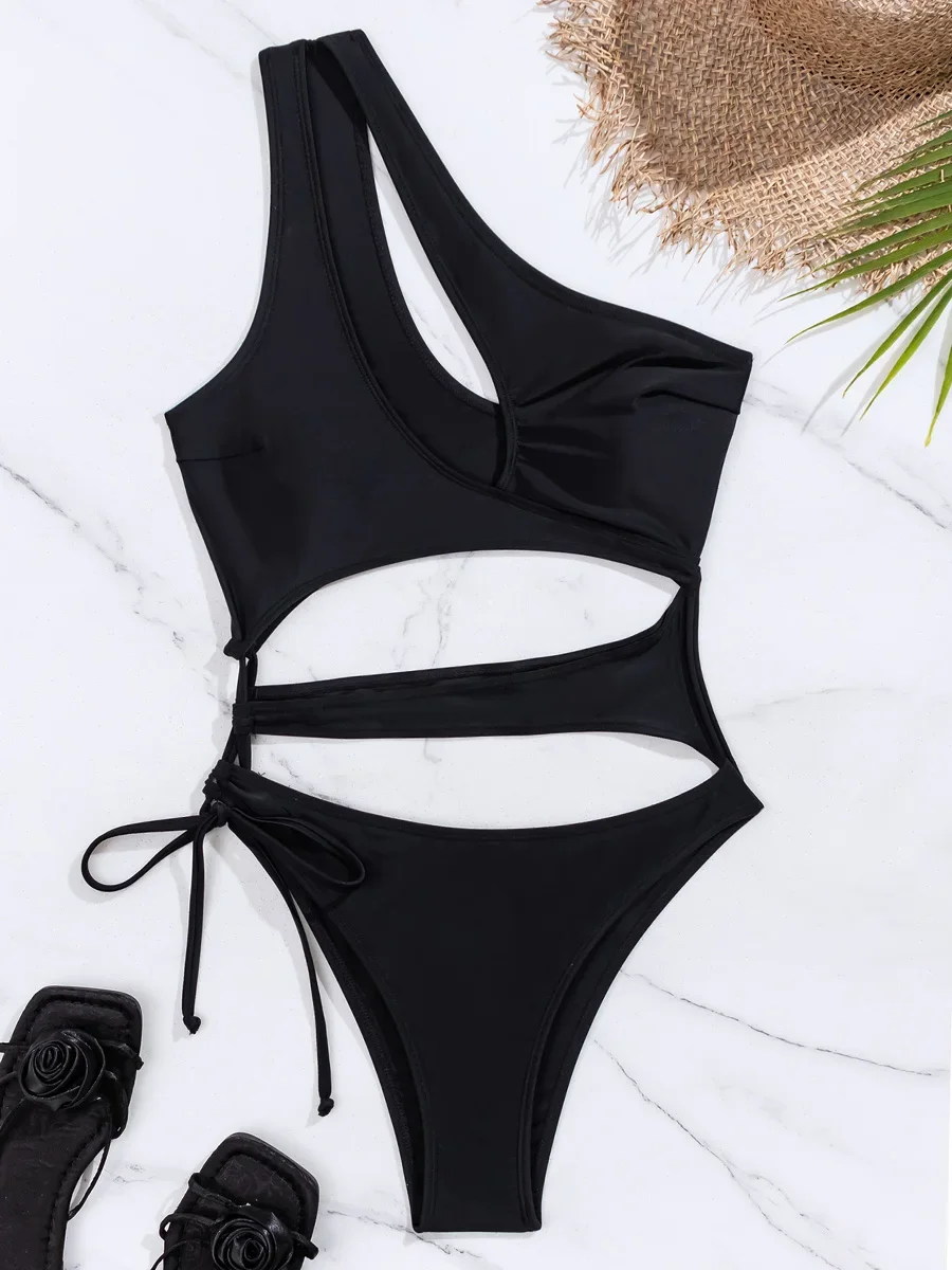 

2026 Asymmetric One Shoulder One Piece Swimsuit Women Swimwear Female Monokini High Cut Out Bather Bathing Suit Swim Beachwear