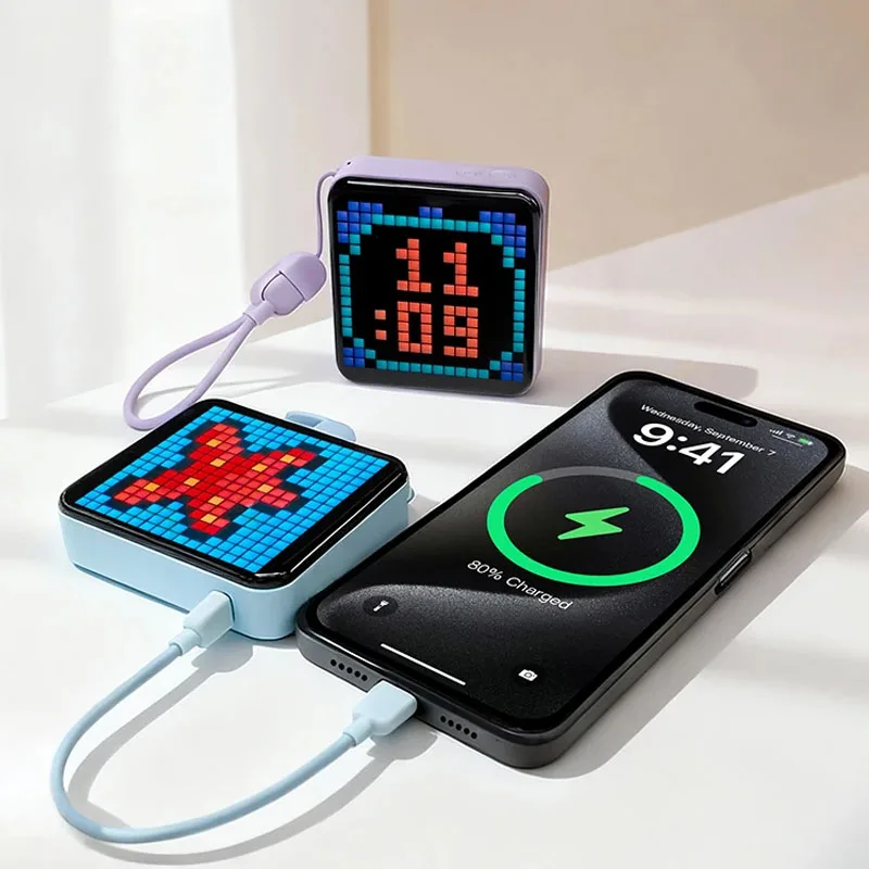 Custom DIY Pixel Pattern Portable Charger LED Pixel Screen Mini Power Bank LED Night Light  Creative Gift USB Powered for gift