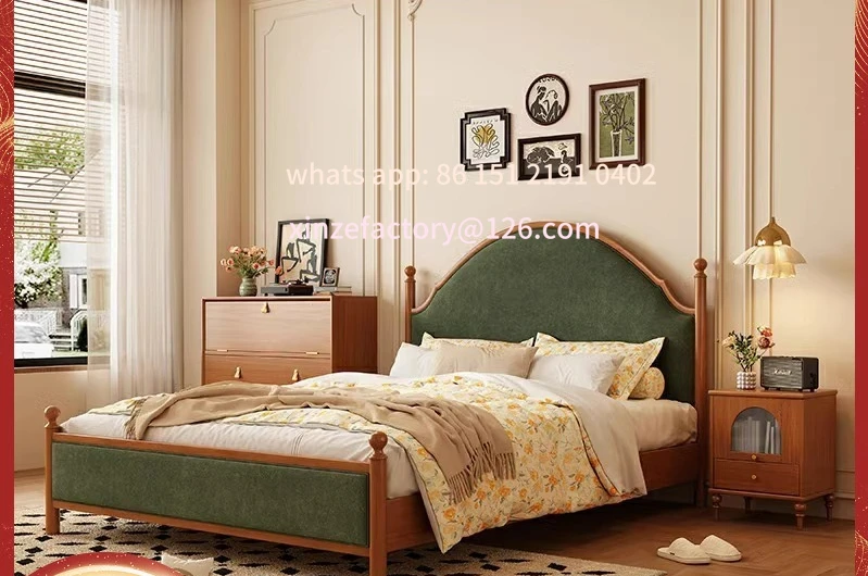 

Customizable antique solid wood bed French retro master bedroom storage double soft lean light luxury bed