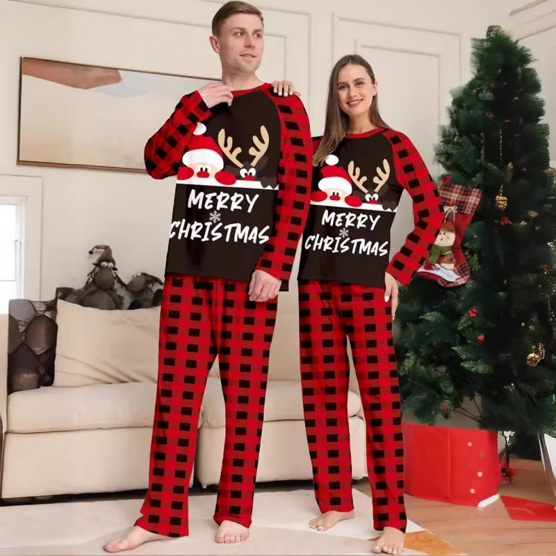 Merry Christmas Family Pajamas Set Mom Dad Kids Matching Outfits Santa Elk Tops+Stripe Pant 2 Pieces Suit Soft Xmas Sleepwear