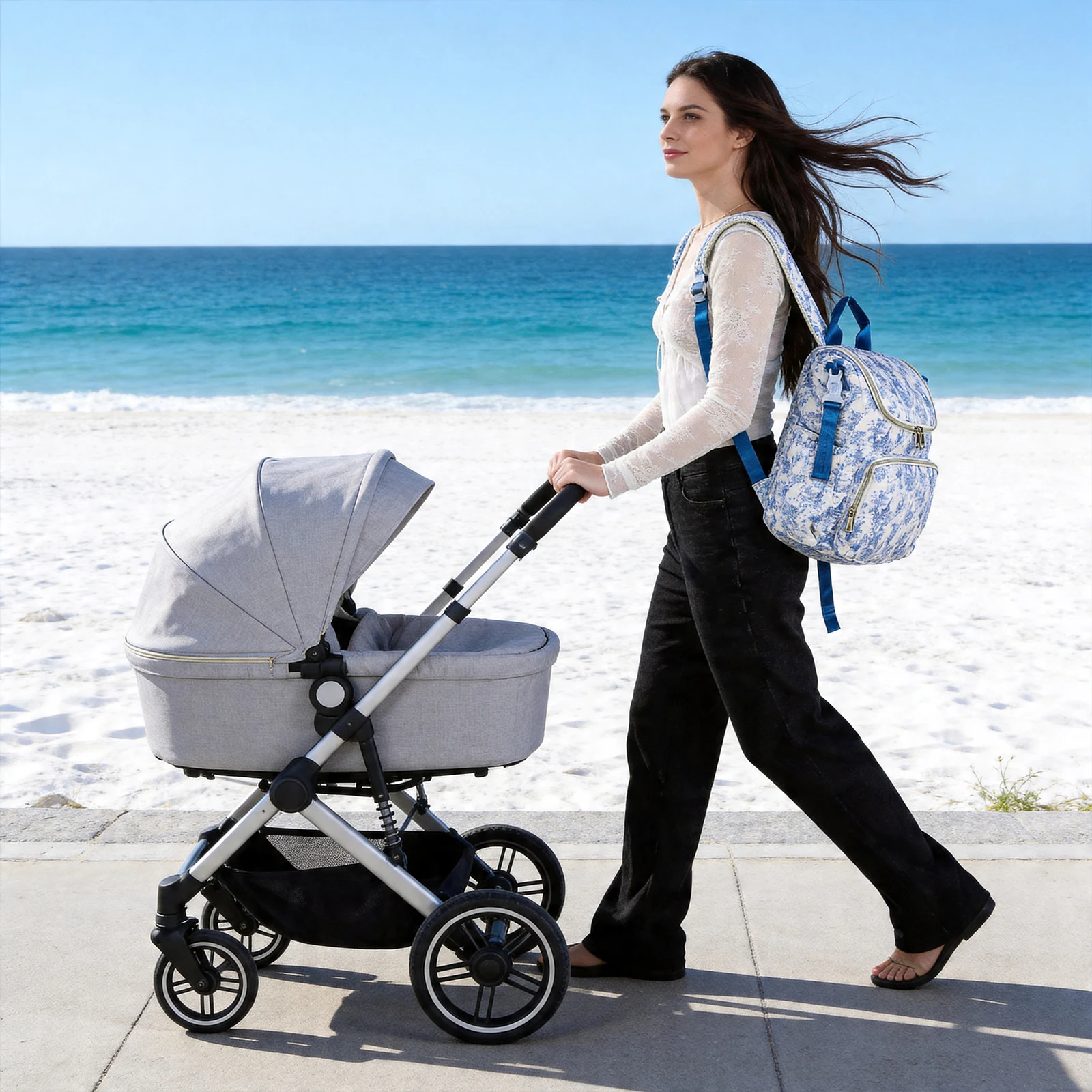 Printed Diapers Storing Bag Large-Capacity Portable Bottle & Diaper Storage Backpack Zipper Closure for Women Travel Hospital