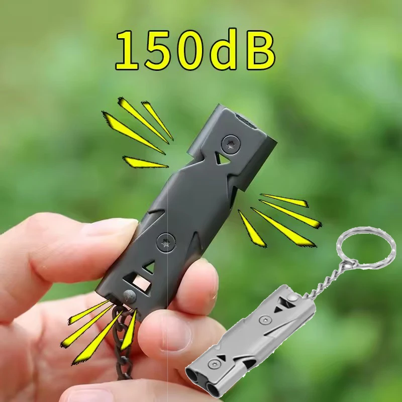 150DB Double Tube High-frequency High Decibel Survival Whistle Outdoor Rescue Steel Metal Survie Accessories Hiking Tool Travel