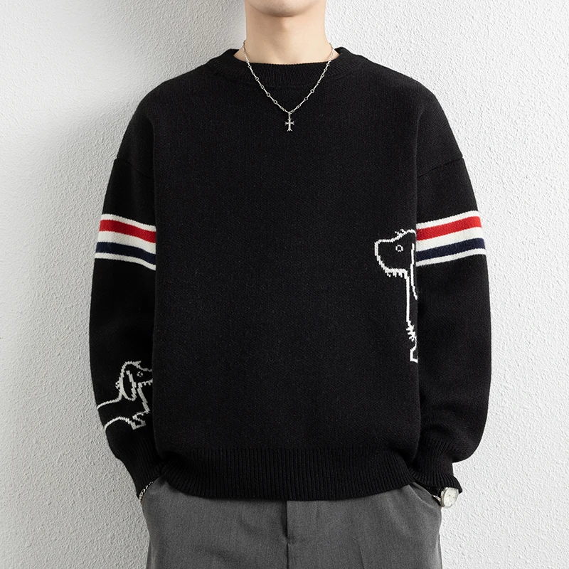 Autumn Winter Fashion Trend New O-Neck Long Sleeved Sweater Striped Design Knitted  Pullover Top Keep Warm Versatile Men's Wear