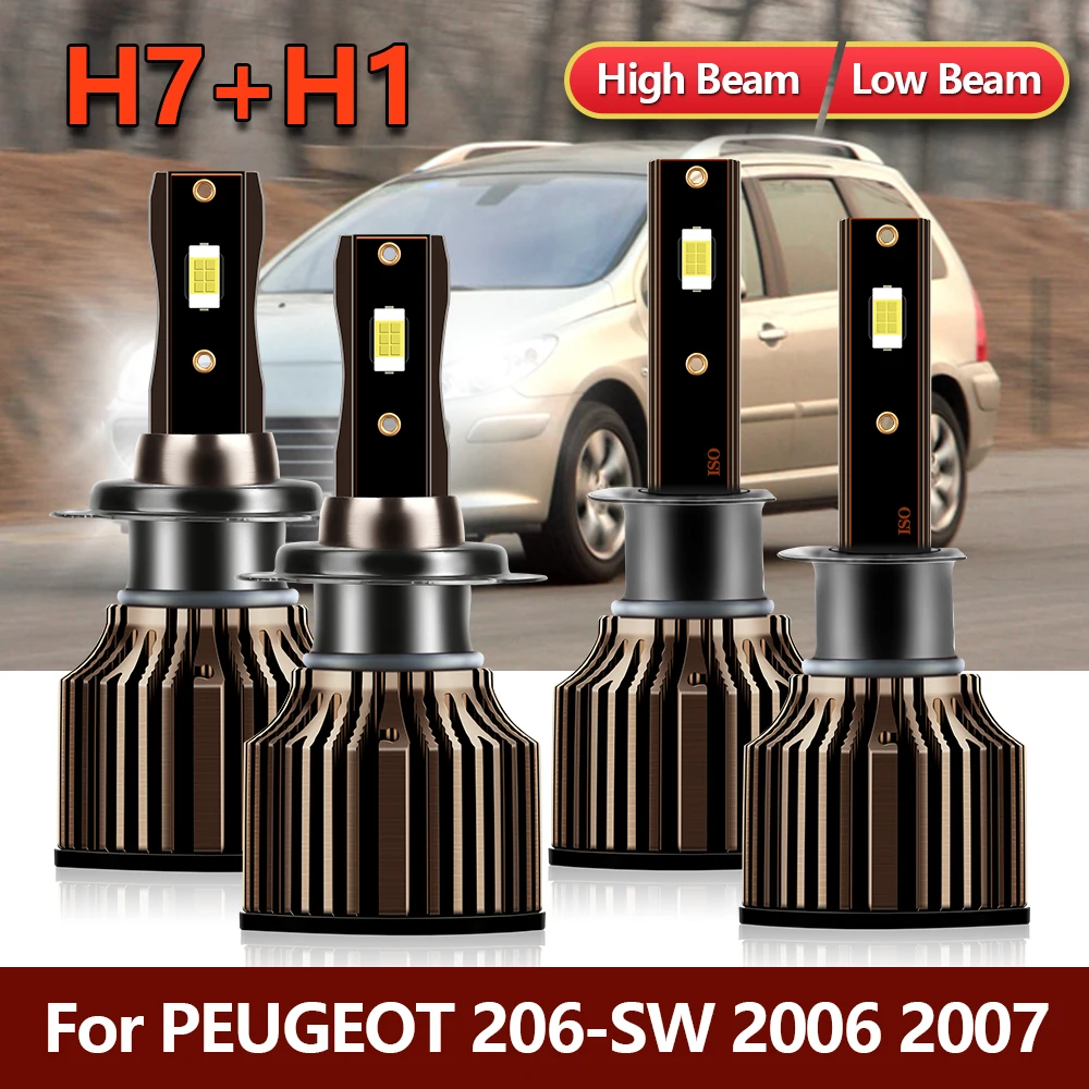 

4 светодиодный, светодиодные лампы для фар, H1, H7, для Peugeot 206, SW 2006, 2007