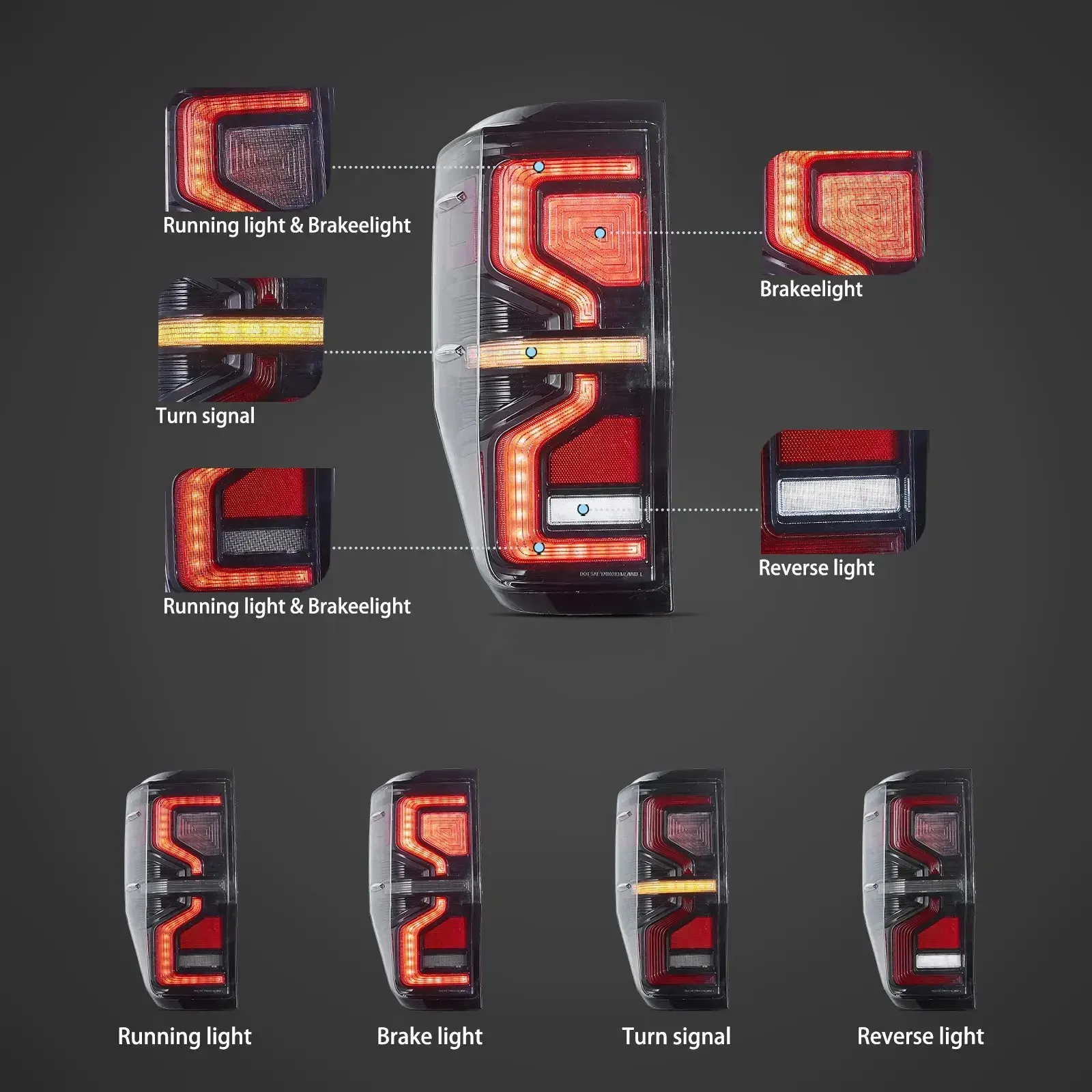 12–22 Ranger Pickup LED-Rücklichter von VLAND, bernsteinfarbener sequentieller Blinker, Upgrade der Rückleuchte (nicht für US-Fahrzeuge) – Detail 4