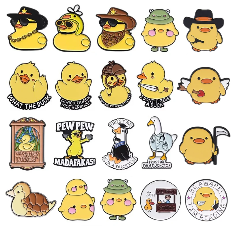 Cute Yellow Duck Enamel Pins Cartoon Cowboy Duck with Knife Animal Collection Brooches Lapel Badge Jewelry Gifts For Friends