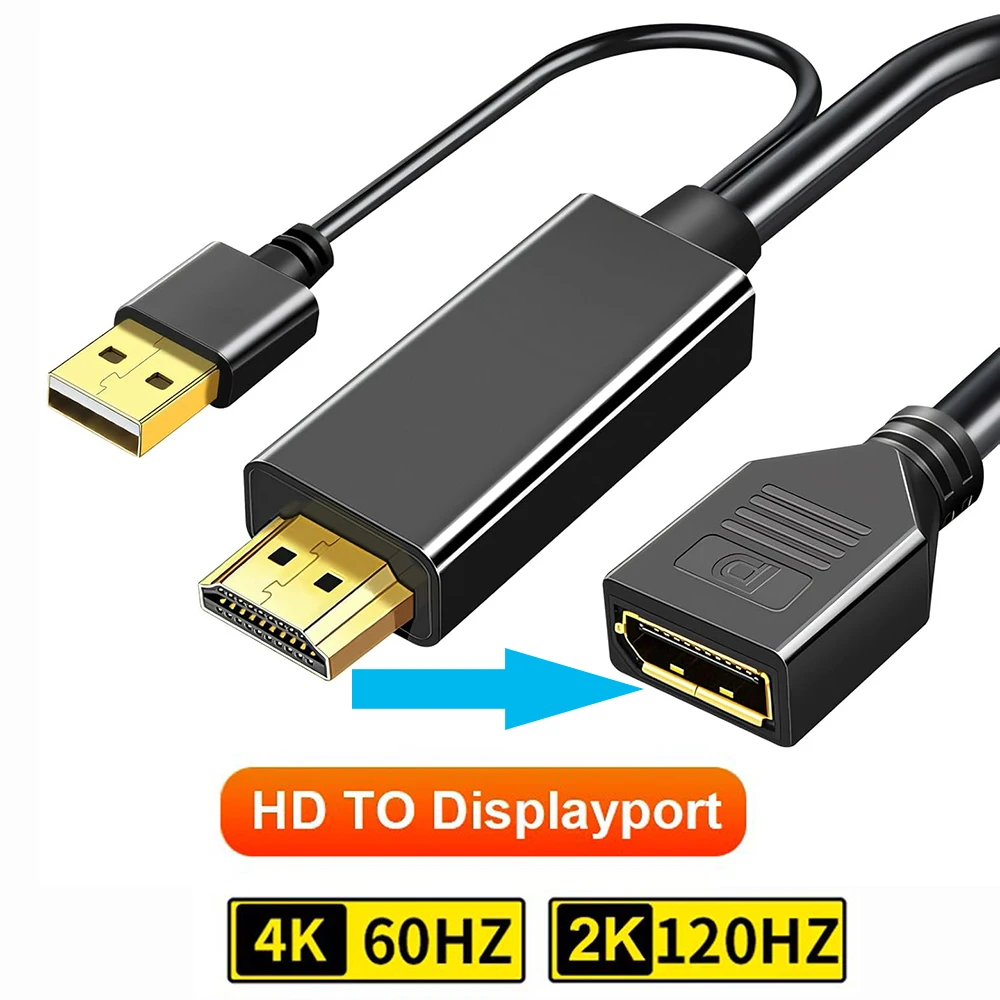 4K@60Hz High Definition Source to DP Unidirectional Adapter USB Powered Active Converter for PC Laptop Gaming Monitor Display