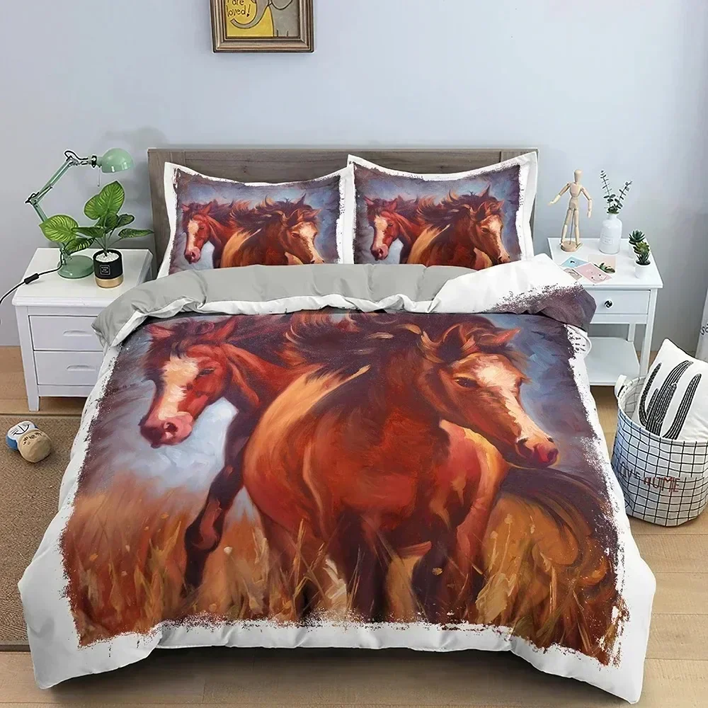 

Top 3D Animal Horse Pattern Bedding Set Quilt Cover King Queen Twin Size Duvet Cover Bedclothes With Pillowcase Bedroom Decor