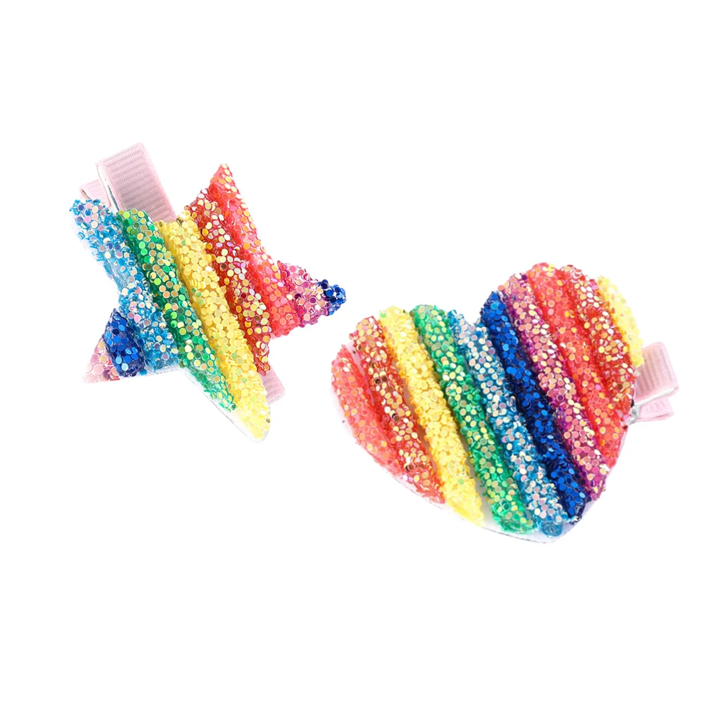 

2pcs Rainbow Hair Clips Heart Design Glitter Accessories Durable Plastic Women Hairpins Styling Travel Outing Gifts