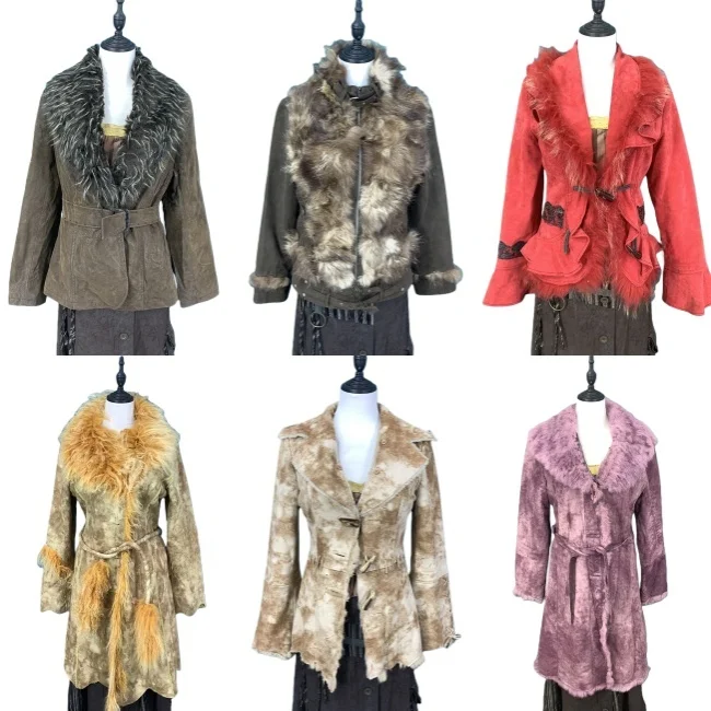 

Vintage American Sle Spicy Girl Coat with Fur Collar Apb Open Cardigan Post-Aalyptic Wind Outerwear for Women